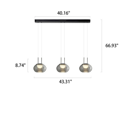 Lustre italien minimaliste à 3 lumières en verre rond ondulé avec long bar 