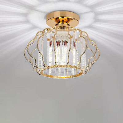 Modern Luxury Flower Iron Crystal 1-Light Semi-Flush Mount Ceiling Light