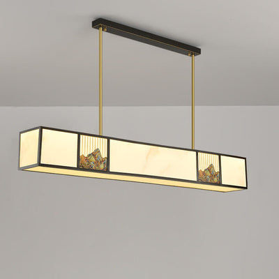 Traditional Chinese Copper Carved Decorative Acrylic Rectangular Shade LED Island Light Pendant Light For Living Room