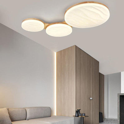 Cadre en bois nordique contemporain acrylique abat-jour rond LED plafonnier encastré pour salon 
