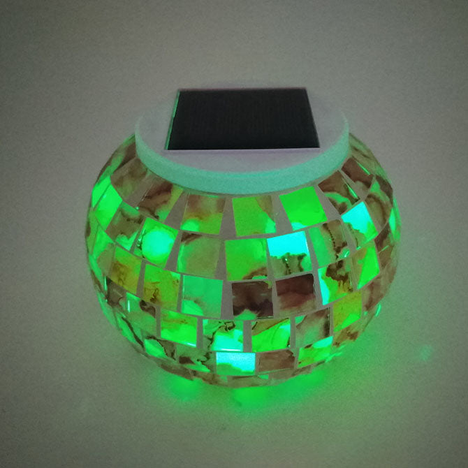 Solar Outdoor Mosaic Glass Round Jar LED Patio Decorative Light