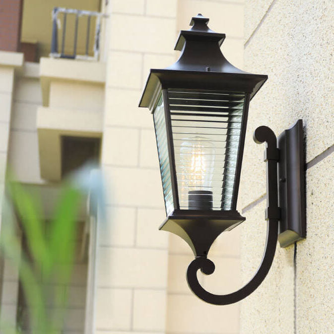 European Retro Square Cage Glass Aluminum Outdoor Waterproof 1-Light Wall Sconce Lamp