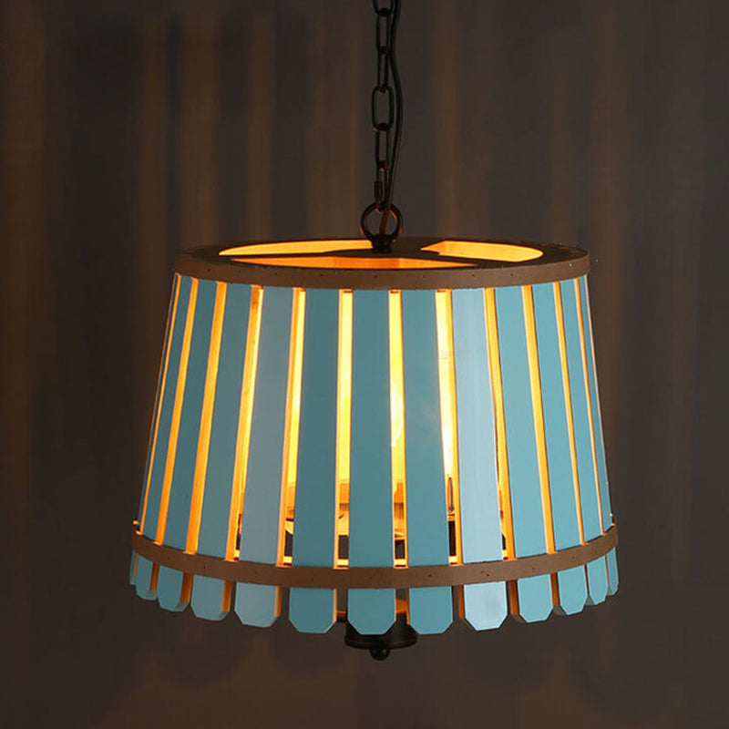 Lustre moderne à 3 lumières en forme de tonneau en bois coloré 