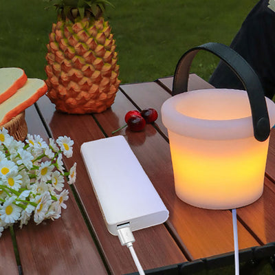 Modern Simplicity Round Bucket PE PU USB LED Outdoor Light For Outdoor Patio