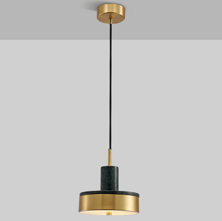 Nordic Luxury Copper Marble Round Plate LED Pendant Light