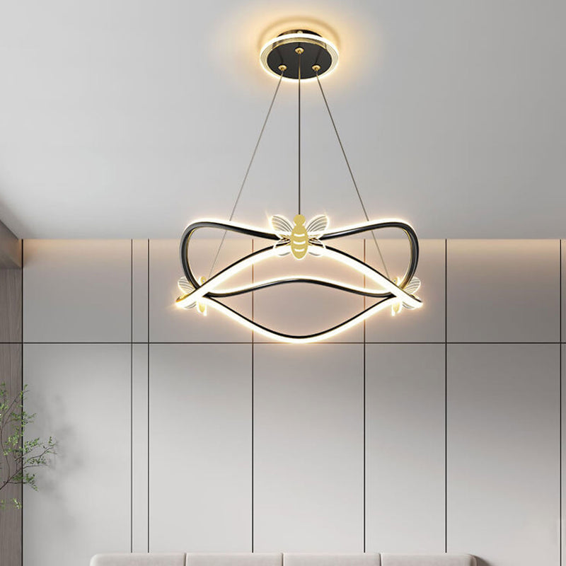 Lustre moderne et minimaliste en fer ondulé à 3/4 lumières LED pour îlot 