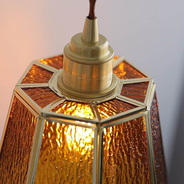 Modern Art Deco Water-grain Glass Polygonal Shade Brass 1-Light Pendant Light for Living Room