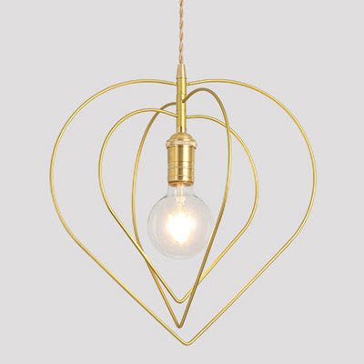 Lampe suspendue industrielle créative à 1 lumière en forme de cœur doré et pentagramme en fer 