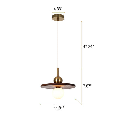 Luminaire suspendu à 1 lumière en forme de disque rond en noyer vintage nordique 