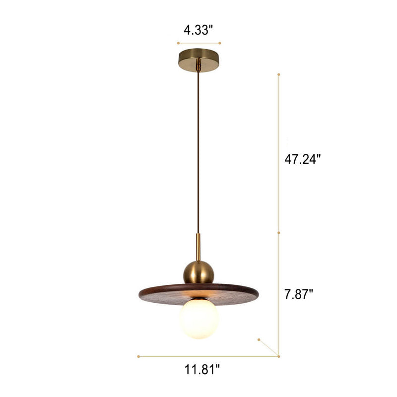 Nordic Vintage Walnut Disc Round Ball 1 - Light Pendant Light