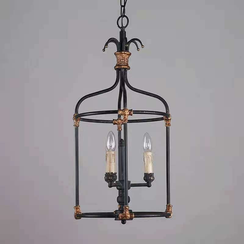 Traditional Farmhouse Iron Cage Resin Candelabra 3-Light Chandelier For Living Room