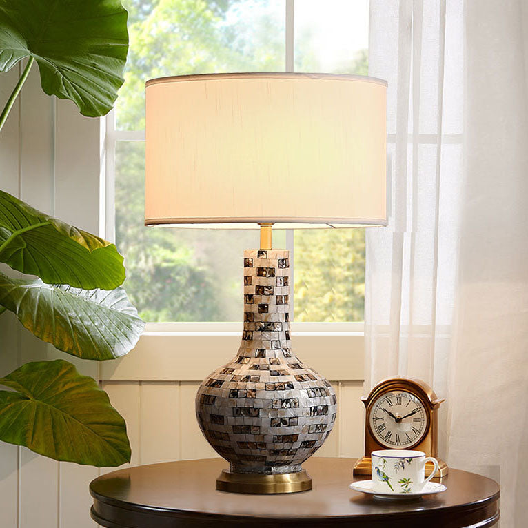 Modern Transitional Canvas Shade Shell Decor Vase Shape Base 1-Light Table Lamp For Study