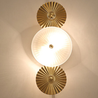 Modern Luxury Pleated Hardware Disc Glass Shade 2-Light Wall Sconce Lamp For Bedroom