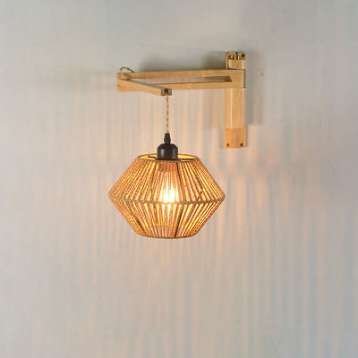 Vintage Simple Rope Weaving Lantern Cage Wood 1-Light Wall Sconce Lamp