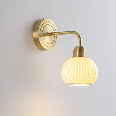 Modern Minimalist Striped Ceramic Round Jar Copper 1-Light Wall Sconce Lamp