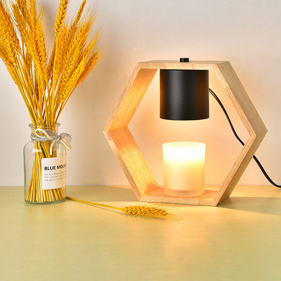 Nordic Minimalist Wood Hexagonal 1-Light Melting Wax Table Lamp