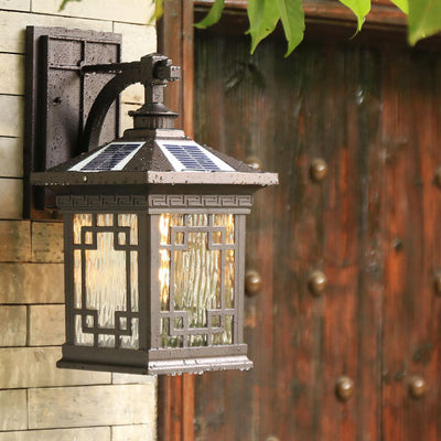 Solar Outdoor Square Cage LED Waterproof Patio Wall Sconce Lamp