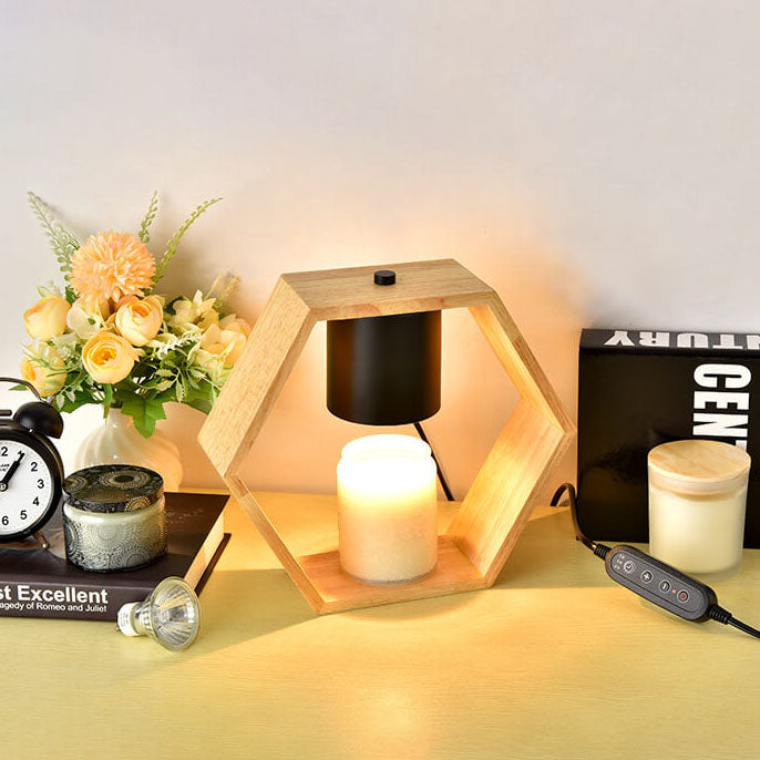 Nordic Minimalist Wood Hexagonal 1-Light Melting Wax Table Lamp