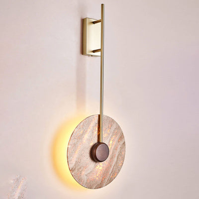 Scandinavian Modern Minimalist Round Iron Yellow Travertine LED Wall Sconce Lamp