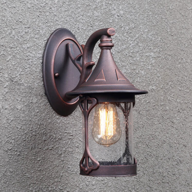 European Outdoor Glass Hexagonal Cage Waterproof 1-Light Wall Sconce Lamp