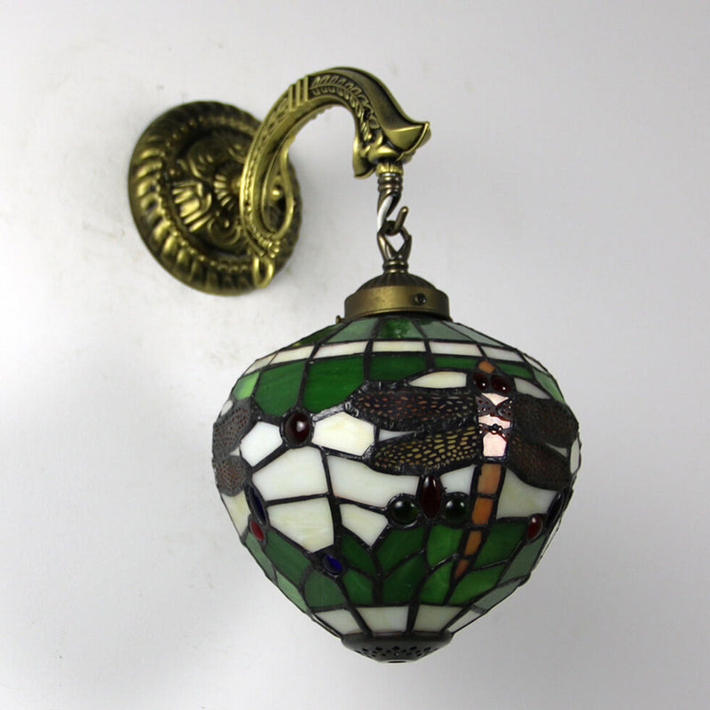 Vintage Tiffany Globe Stained Glass 1-Light Wall Sconce Lamp