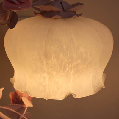 Vintage Romantic Pink Glass Ceramics Roses 1-Light Table Lamp