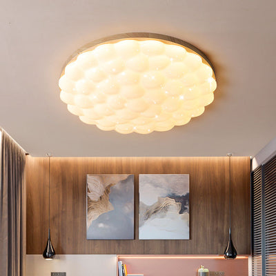 Modern Creative Rubberwood Round LED Flush Mount Lighting