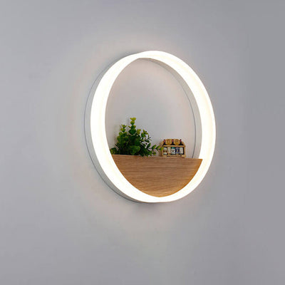 Creative Solid Wood Acrylic Storage Decoration Round LED Wall Sconce Lamp