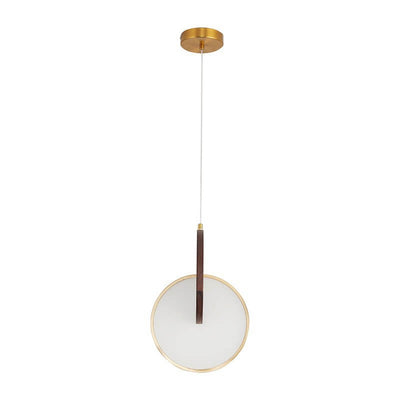 Modern Walnut Solid Wood Round Dish 1-Light LED Pendant Light