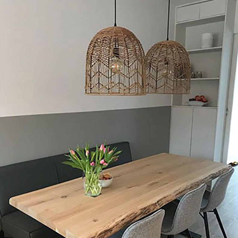 Lámpara colgante de 1 luz con tejido de ratán boho contemporáneo para comedor 