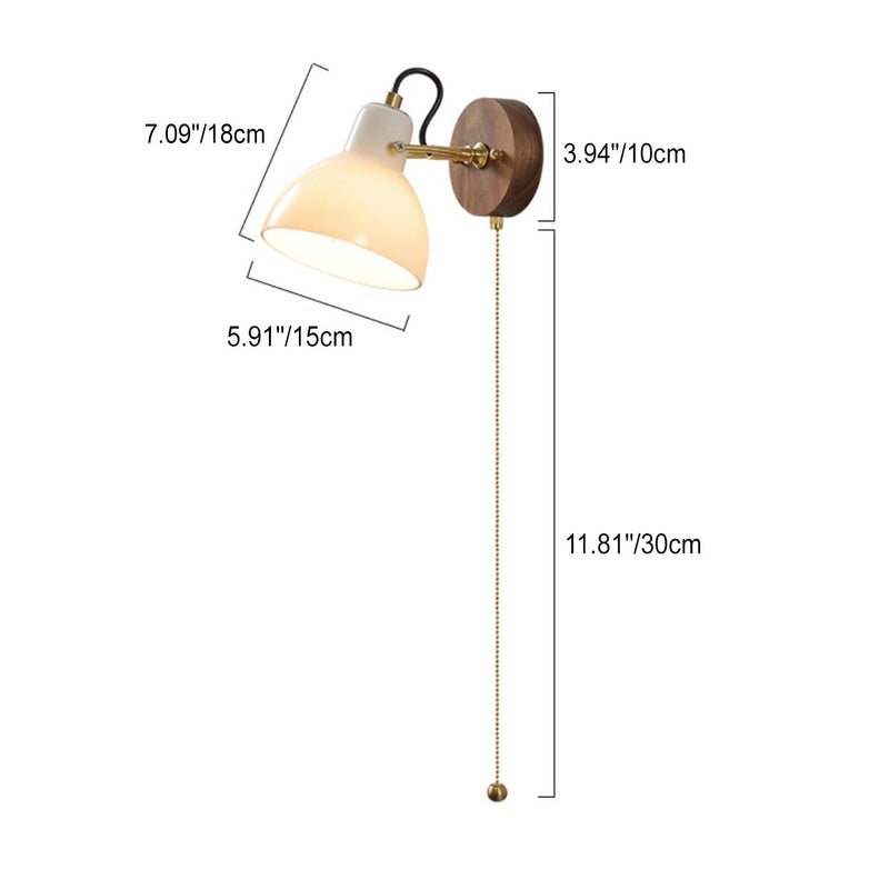 Modern Minimalist Horn Hanging Chain Walnut Wood Brass Glass 1-Light Wall Sconce Lamp