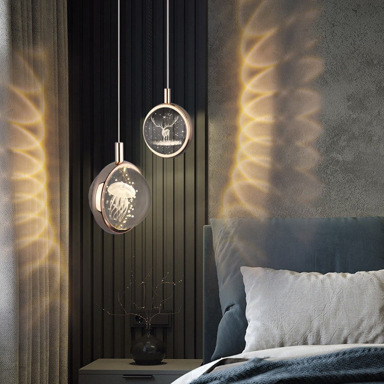 Modern Minimalist Round Ball Aluminum Crystal LED Pendant Light For Bedroom