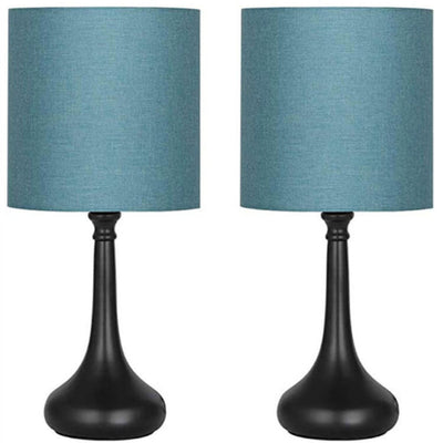 Nordische minimalistische 1-flammige Tischlampe aus blauem Stoff in Tropfenform