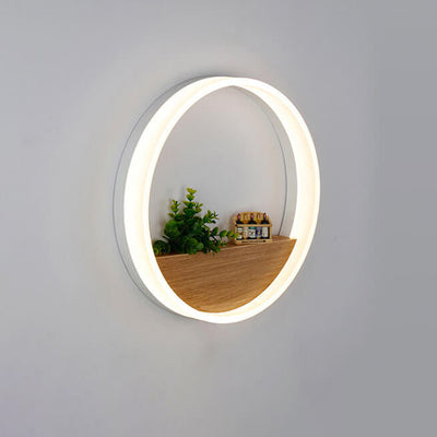 Creative Solid Wood Acrylic Storage Decoration Round LED Wall Sconce Lamp