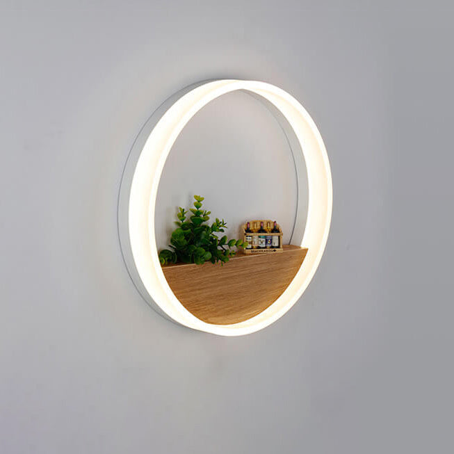 Creative Solid Wood Acrylic Storage Decoration Round LED Wall Sconce Lamp