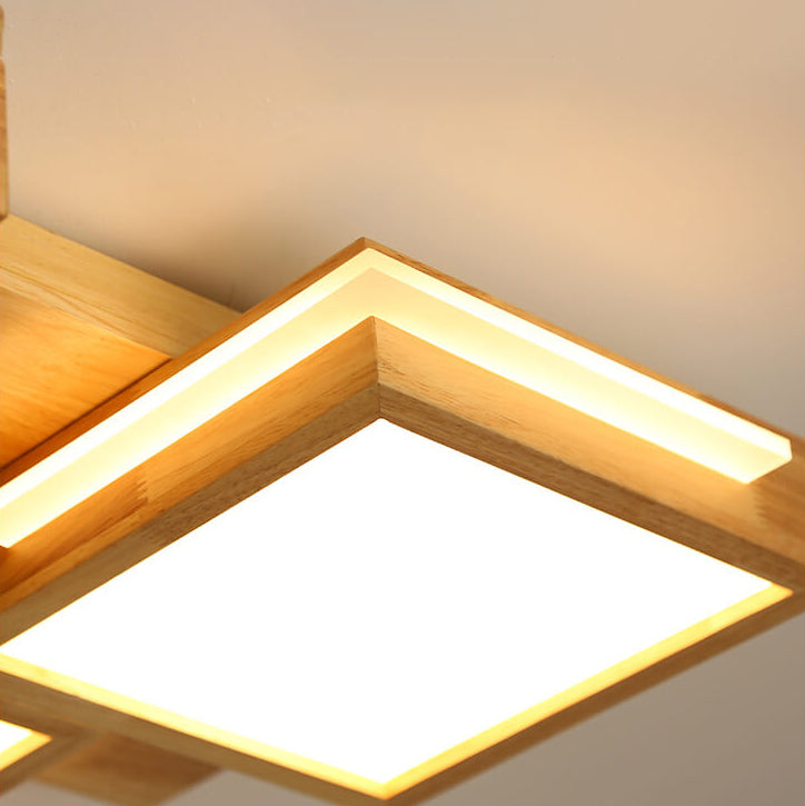 Nordische einfache quadratische LED-Unterputzleuchte aus massivem Holz 