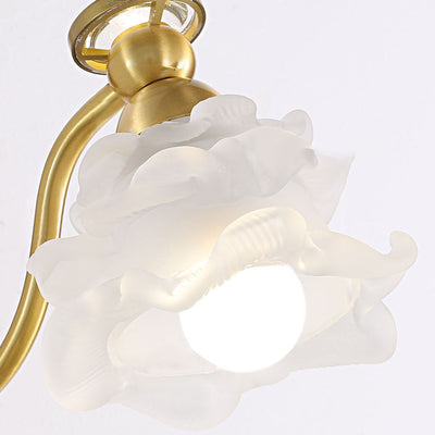 Traditional French Floral Brass Glass 1-Light Wall Sconce Lamp For Bedroom