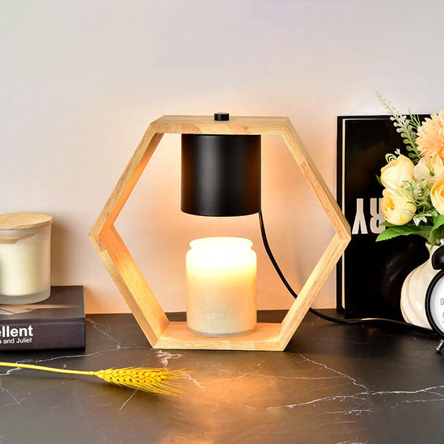 Nordic Minimalist Wood Hexagonal 1-Light Melting Wax Table Lamp