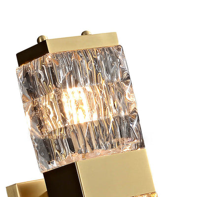 Modern Luxury Rectangular Half-Cylinder Copper Glass 2/3 Light Wall Sconce Lamp