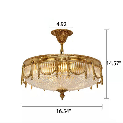 European Light Luxury All-copper Glass Round 4-Light Flush Mount Ceiling Light