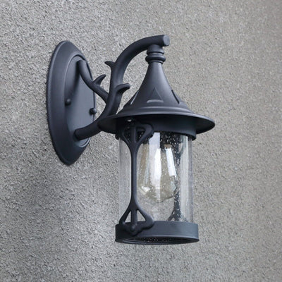 European Outdoor Glass Hexagonal Cage Waterproof 1-Light Wall Sconce Lamp