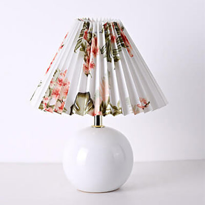 Vintage Pleated Fabric Lampshade Ceramic 1-Light Table Lamp