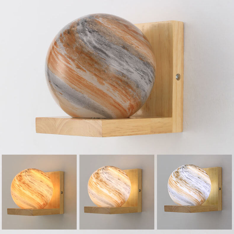 Nordic Creative Planet Glas Holz 1-flammige Wandleuchte