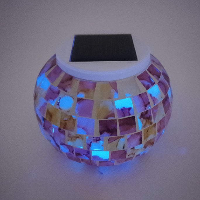 Solar Outdoor Mosaic Glass Round Jar LED Patio Decorative Light