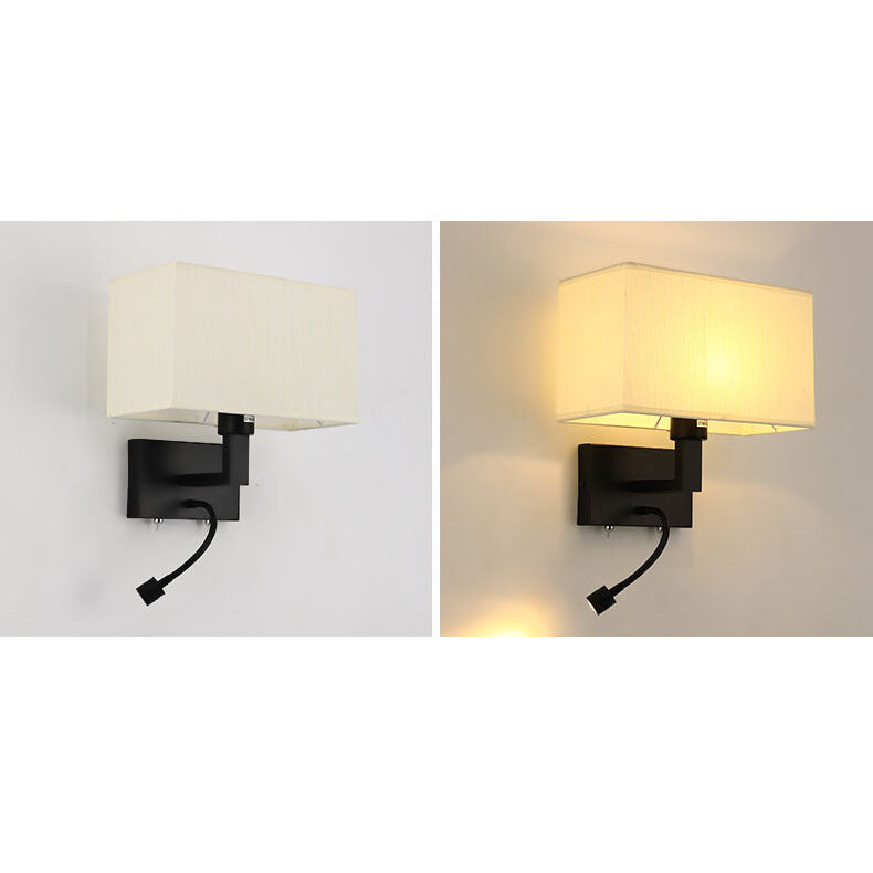 Modern Minimalist Solid Color Rectangular Iron Fabric 2-Light Wall Sconce Lamp