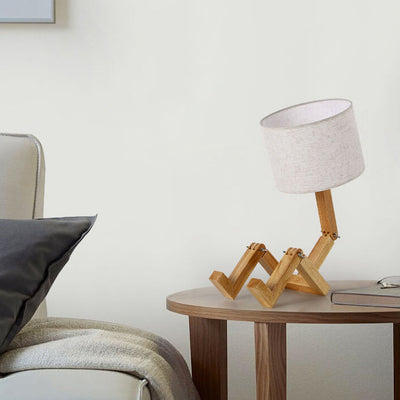 Nordic Creative Fabric Solid Wood Robot 1-Light Tischlampe