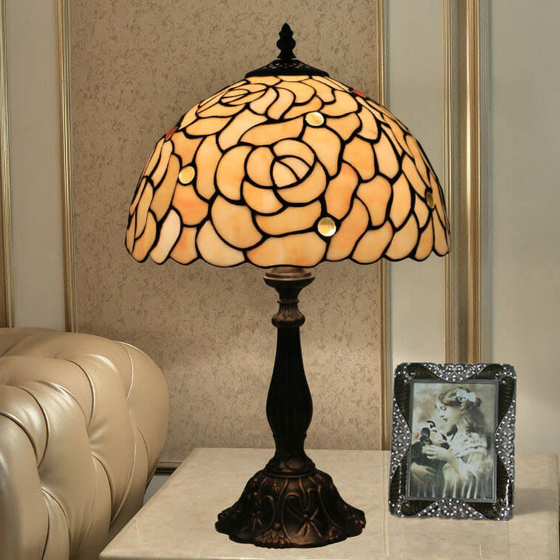 Tiffany Creative Lampe de table à 1 lumière en forme de dôme rose jaune 