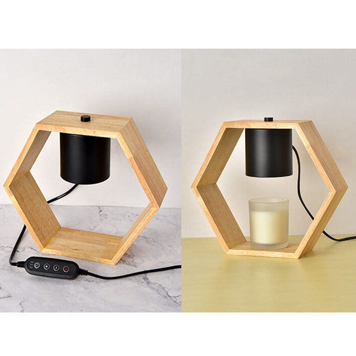 Nordische, minimalistische, sechseckige Tischlampe aus schmelzendem Wachs mit 1 Leuchte aus Holz