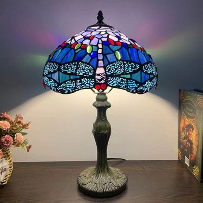 Lampe de table à 1 lumière en verre teinté en alliage Tiffany 