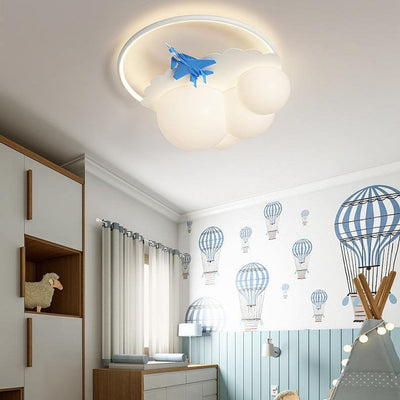 Modern Kids Cloudy Airplane Iron Resin Rotomolded LED Flush Mount Ceiling Light